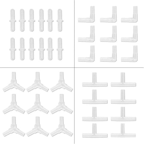 BornFeel aquarium air tubing connectors set, 40 clear plastic adapters for 3/16 in line hose, elbows, tees, Y fittings