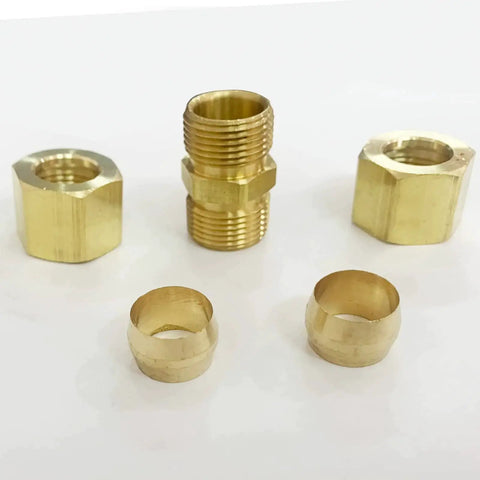 Brass Compression Tube Fitting Union Coupling Kit For Automotive Hydraulic Braking Systems, various brass components visible