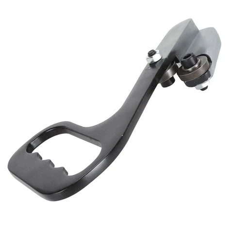 Manual Hand Pull Sheet Cutter For Metal And Plastic No Power Needed, close-up of black CrMoV blade and ergonomic handle design.