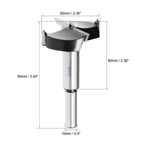Pro Grade 60mm Forstner Drill Bit Tungsten Carbide Woodworking Hole Cutter for Hinges and Boring Sharp Burr Free Edges