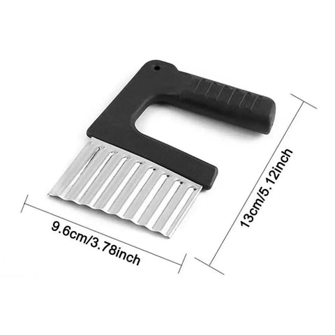 Crinkle Cutter For Veggies With Wave Blade, Stainless Steel French Fry Slicer With Handy Grip Handle, durable rust resistant, 13x9.6 cm