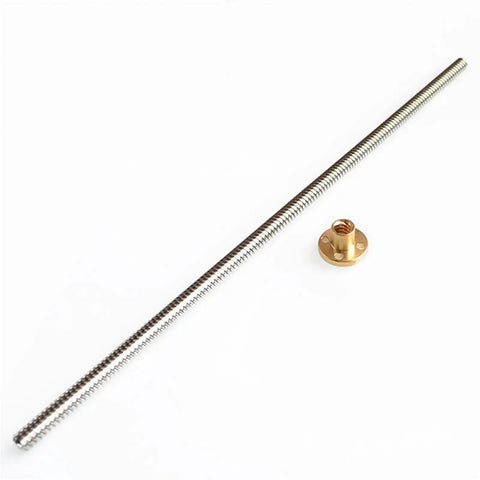 1200mm T8 lead screw with 2mm lead and pitch, stainless steel rod and copper nut, for 3D printer and CNC Z Axis, pre drilled, high precision drive