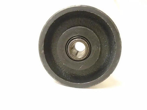 Front view of Workhorse V Groove Caster Wheel Set 3 Inch Diameter By 1.5 Inch Wide Iron Steel Seven Eighth Inch Bearing 375 Lb Each