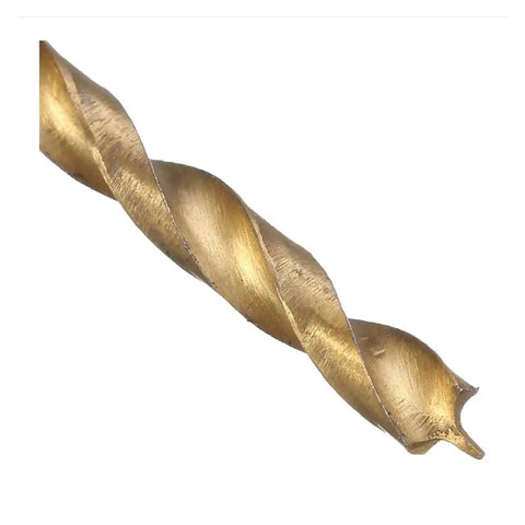 Close-up view of a 7 Piece Titanium Coated High Speed Steel Drill Bit Set 3 to 10mm Round Shank Countersunk Bits With Hex L Shaped Wrench For Woodworking And Chamfering, Boss Grade For Wood Metal Cast Iron And Titanium Projects.
