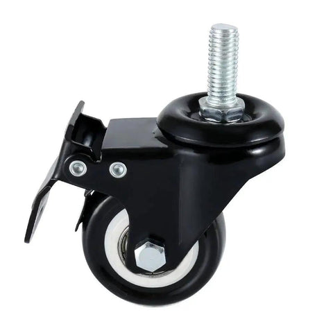 Heavy Duty Four Pack Swivel Stem Casters With 1.5 Inch Non Marking Polyurethane Wheels 330 Lbs Capacity Each 3/8 16 X 1 Stem Thread Nuts Included For Carts Trolleys And Furniture DICASAL, black metal frame with threaded stem and black non-marking wheel