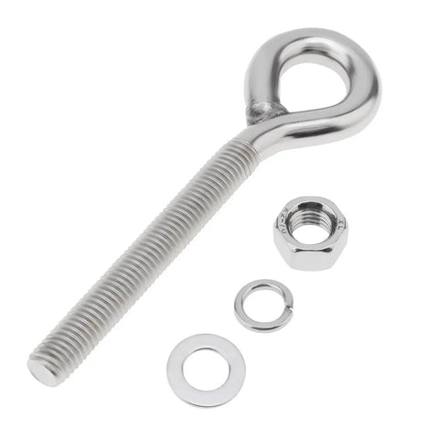 Two Pack M12 Eye Bolts With Nuts And Washers One Half Inch By Three Point Five Inch Long Shank Threaded Rod Round Hook Eyelet Bolts Five Point Six Inch Total Length 304 Stainless Steel Rust Resistant For Indoor And Outdoor Lifting Ring Bolts.