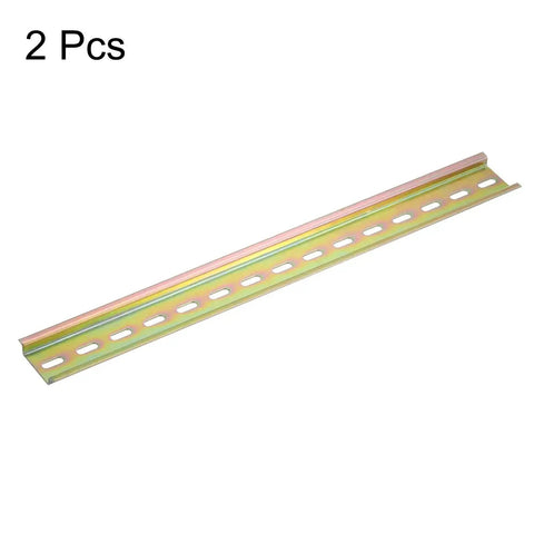 2 Pack DIN Rail Slotted Iron Mounting Guide 16 Inch Long 35mm Wide 7.5mm High Bronze Tone For Electrical Installations