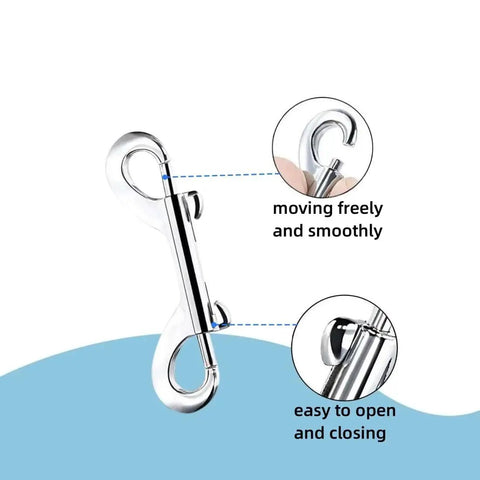 Double Ended Snaps 2.75 Inch Zinc Alloy Carabiner Hooks For Pet Leash Key Holder, silver, 2.75 inches, shown in close-up view