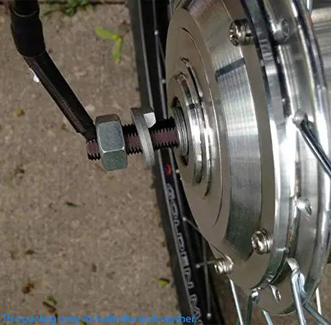 3/8 in stainless lock washer installed on a wheel hub with nut and bolt