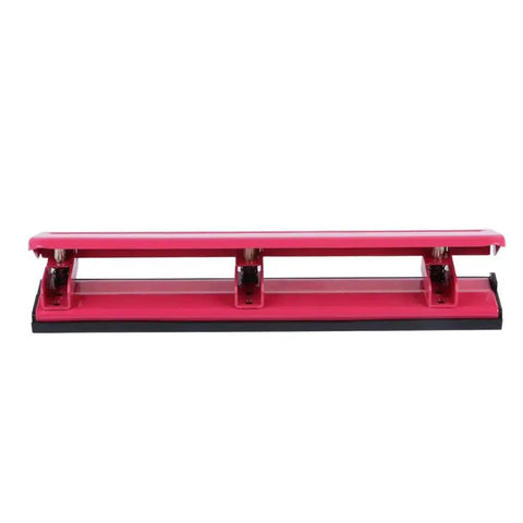 Heavy Duty Desktop 3 Hole Punch All Metal Paper Puncher With 12 Sheet Capacity in deep pink color, front view
