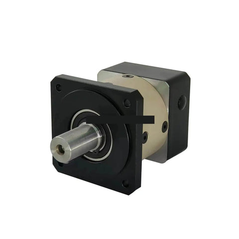 Front view of PLF080 planetary gearbox reducer with motor for robotics, CNC, and automation, high torque and durability