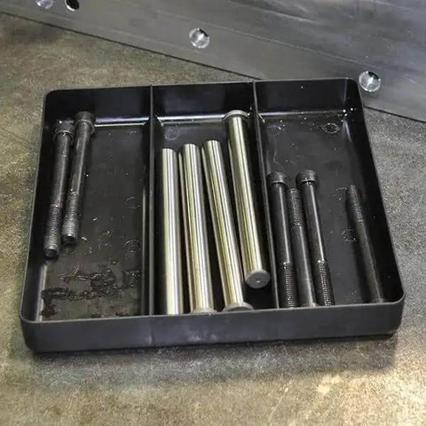 Two Pack Three Compartment Organizer Tray In Black 10.5 By 10.5 Inches Stackable Design Fuel And Solvent Resistant Fits Toolboxes