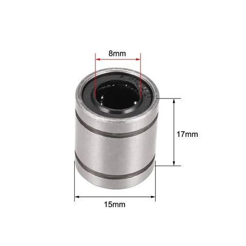 LM8UU Linear Ball Bearings 8mm Bore 15mm OD 17mm Long Dust Sealed With Rubber Seals for CNC and 3D Printers, detailed dimensions shown