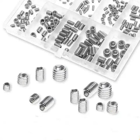 Grub Screw Set M3 To M8 Hex Socket Head Cap Screws Kit Alloy Steel Or Stainless Steel 200 Pieces 10 Sizes Cup Point Hex Drive