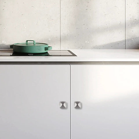 5 Pack Brushed Nickel Cabinet Knobs 30mm Square Zinc Alloy Drawer Pulls on white kitchen cupboards
