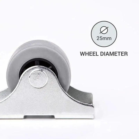 Close-up of 25mm metal plate rubber wheel from Pack Of 20 25mm Rubber Wheels Set With Metal Plates And Plastic Double Castors For Furniture And Appliances.