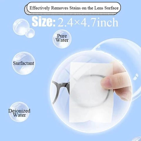 Pocket Lens Cleaning Wipes for Glasses and Screens, Quick Dry Non Streak Pack with effective size and ingredients in use