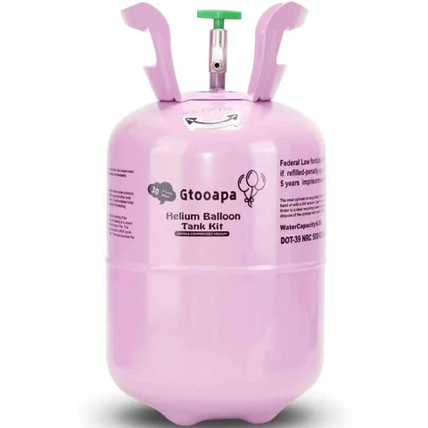 7L Home Helium Balloon Tank With Ribbons Fills Up To 30 Latex Balloons, pink tank with nozzle, front view