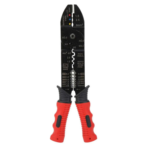 Multifunction Terminal Crimping Tool And Wire Stripper With High Carbon Steel Blades Ergonomic Grip, front view