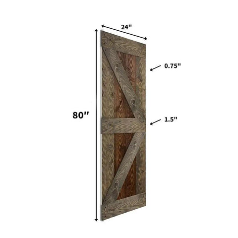 Side view of Embossed Bi Fold Barn Door With Sliding Hardware Kit In Dark Walnut Aged Barrel Finish, 3D Texture Pine Wood Surface, 80" high