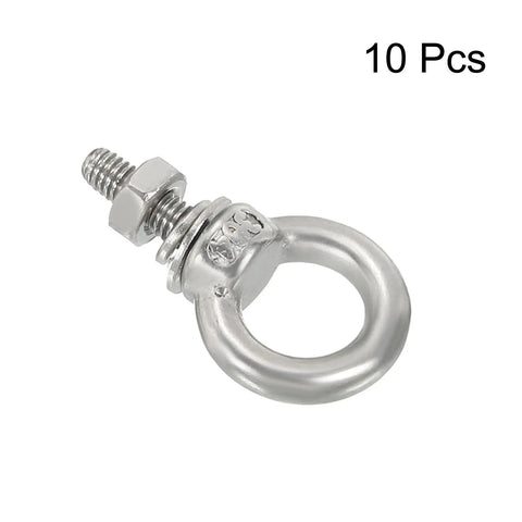 Heavy Duty Stainless Steel Eye Bolts Set, M3x9 Threaded Eye Bolts 1/8 x 7/20 Inches, Shoulder Ring With Nuts And Washers, Rust Resistant