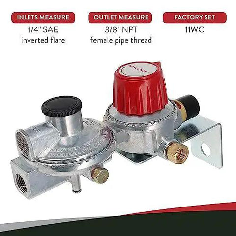 Two Stage Auto Changeover Propane Regulator With Two 12 Inch Pigtails For RVs Vans And Trailers GasOne Premium LP Gas Regulator with specs