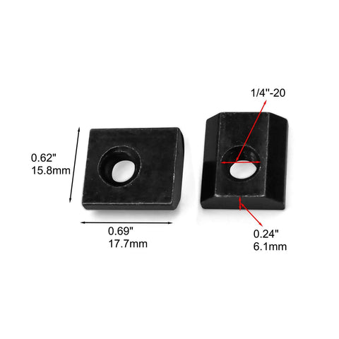 Economy Slide In T Nuts 1/4-20 for T Slot Track fits 15 series or 1.5 inch aluminum extrusion, black, 20 pack, durable iron, close-up view