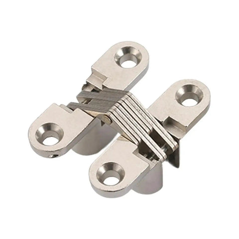 Invisible Hinge Set Concealed Cross Hinges 180 Degree Swing Silver Light Finish, showing sleek, modern hardware design.