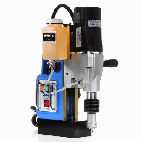Side view of RotoBrute MightiBrute AC50 Portable Magnetic Drill Press For Tackling Metal With 2-1/8 Inch Cutter Capacity And 2 Inch Depth