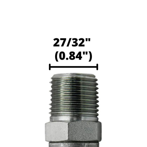 Close-up of 10 Pack MP 08 08 One Half Inch Hose To One Half Inch NPTF Male Pipe Thread Hydraulic Hose End Crimp Fitting Carbon Steel, showing size.