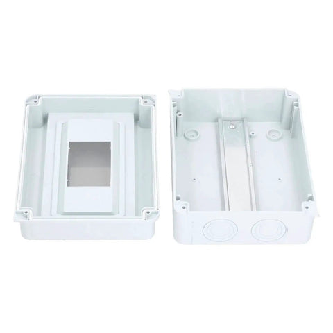 Open view of white Outdoor 8 Way Circuit Breaker Enclosure With Transparent ABS Cover showing interior compartments, IP65 rated.