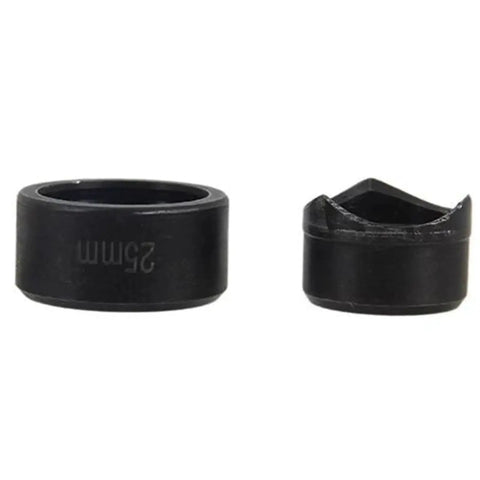 Pro Grade Metal Sheet Knockout Box Hole Cutter Die Set 25mm for precise conduit punches, showing two-piece set in black bearing steel.