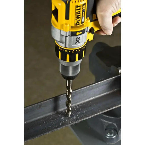 Cobalt Alloy Steel Drill Bit Set With Pilot Point, 14 Piece, For Wood Metal And I Beams in use with DeWalt drill on I-beam