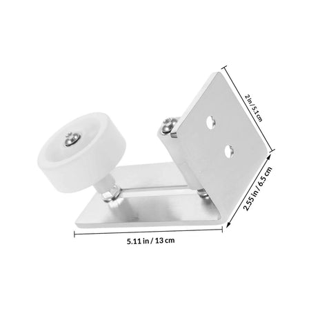 Sliding Barn Door Floor Guide With Wall Mount Track Hardware side view, heavy-duty double wheel rubber stopper, dimensions labeled