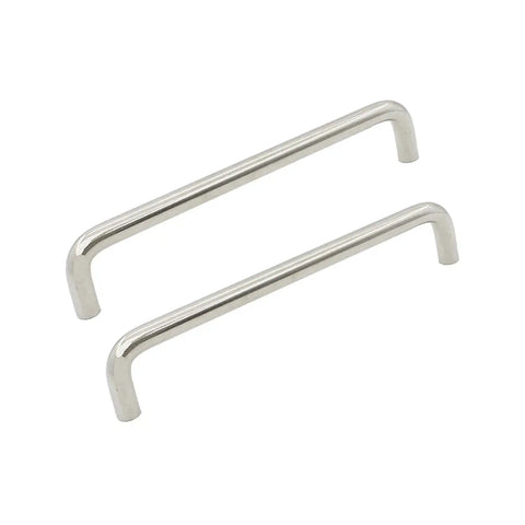 Pair of stainless steel arched drawer pulls, 128mm hole centers. Part of Six Pack Stainless Steel Cabinet Hardware set for kitchen cabinets.