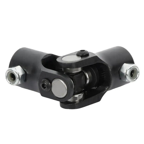 Black nickel-plated Three Quarter Inch Steering U Joint 36 Spline to Three Quarter Inch DD, 96mm, showing heavy-duty construction and needle bearings.