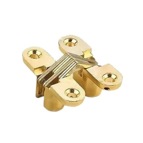 Beefy Zinc Alloy Heavy Duty Door Hinge 8x42mm Cross Hidden Hinge Invisible 180 Degree Folding Hinge Gold Finish 1 Piece, front view