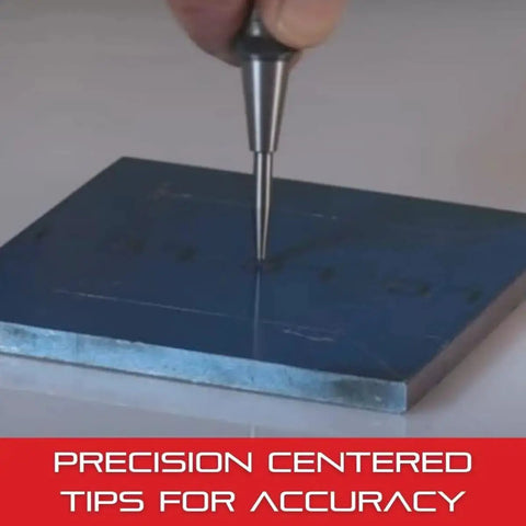 Pro Grade Steel Center Punch With Round Shank And Knurled Grip, Hardened And Tempered For Precise Indentations used on metal.