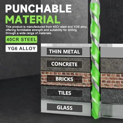 Heavy Duty 5 Pack 3/16 Inch Masonry Drill Bit Set With Carbide Tip And Hex Shank demonstrating material compatibility.