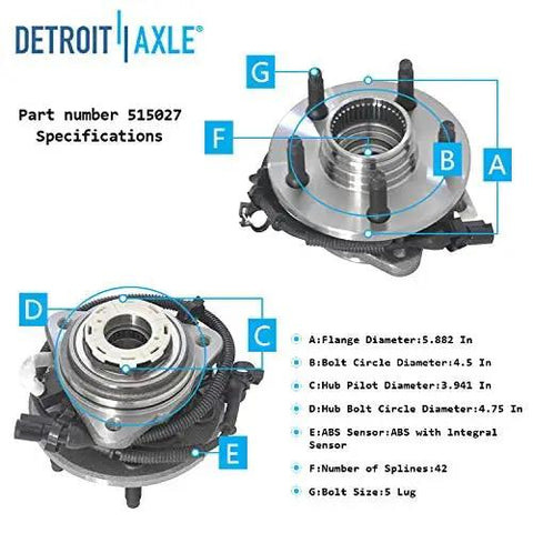 Two Piece Front Wheel Bearing Hub Assembly For 1998-2000 Ford Ranger And Mazda B4000 4WD With Five Lug And Four Wheel ABS Replacement Hub Kit