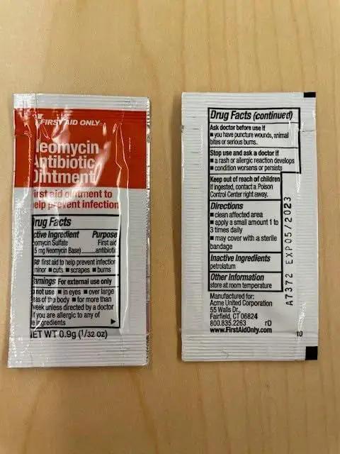 Two antibiotic ointment packets from OSHA Compliant All Purpose First Aid Kit For 100 People Perfect For Worksite Office Home And Car