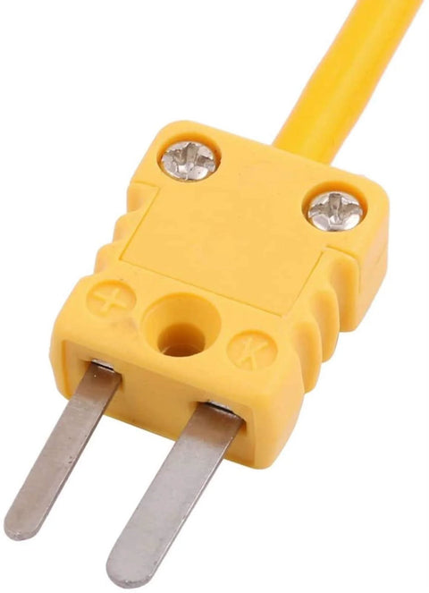 K-type thermocouple surface temperature probe with yellow connector and two flat blade terminals (-50 to 500°C)