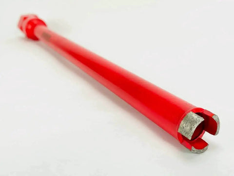 Diagonal view of 1 Inch Diamond Wet Core Drill Bit For Concrete Rebar Asphalt Brick And Masonry With One And A Quarter Inch Threaded Shank