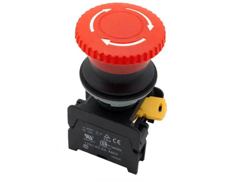 Red 30mm 1NC Emergency Stop Push Button Switch Estop Mushroom Button For Industrial Panels, Modular Wiring, Up To 6 Extra Contact Blocks