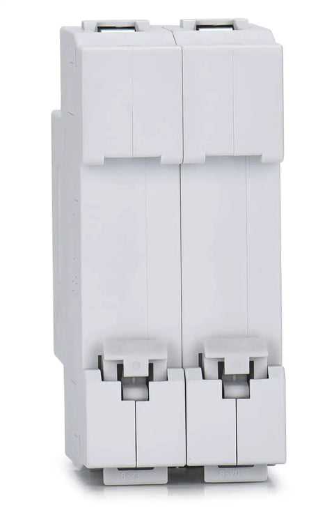 Front view of 32 Amp AC Miniature Circuit Breaker, 2 Pole DIN Rail Mount, Thermal Magnetic Trip, 120V 240V, Solar Disconnect Switch MCB C32