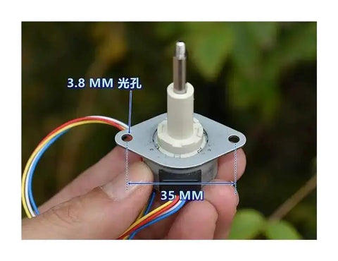 Hand holding Small 25mm 2 Phase 4 Wire Precision Linear Actuator with 20mm Stroke Telescopic Screw Shaft 53 Ohms shown in detail