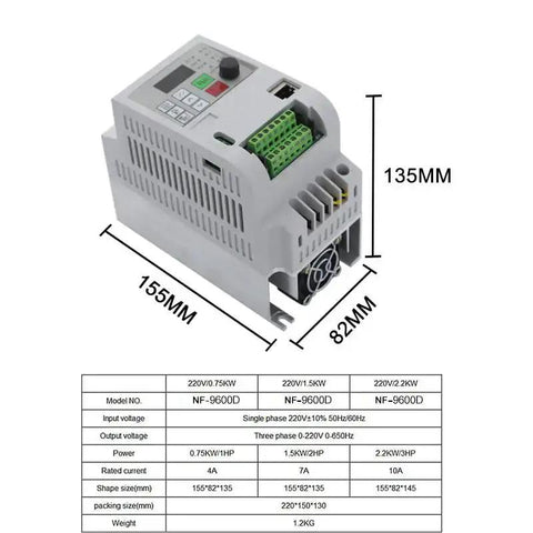 VFD Variable Frequency Drive 220V Inverter For Spindle Motor Speed Control From 0.75KW To 7.5KW 1 Phase Input 3 Phase Output AC Motor Speed Regulator For CNC Machines with dimensions