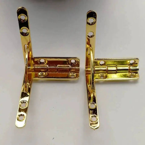 Golden Hinge For Wooden Boxes And Small Cabinets Chrome Plated Gold Box Gear for DIY projects, smooth opening metal hinges shown.