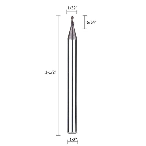 Carbide Ball Nose End Mills Set 5Pcs TiAlN Coated Up Cut Spiral Router Bits 1/32nd Inch Cutting Diameter 1/8th Inch Shank