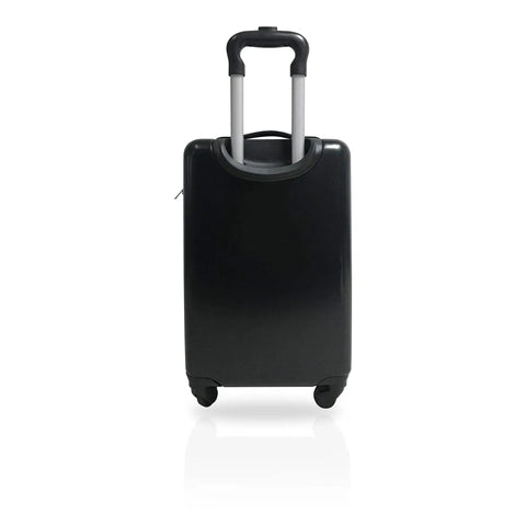 Kids Carry On Luggage With Wheels 20 Inch Hard Sided Dinosaur Suitcase For Tween Travelers, rear view of black shell.